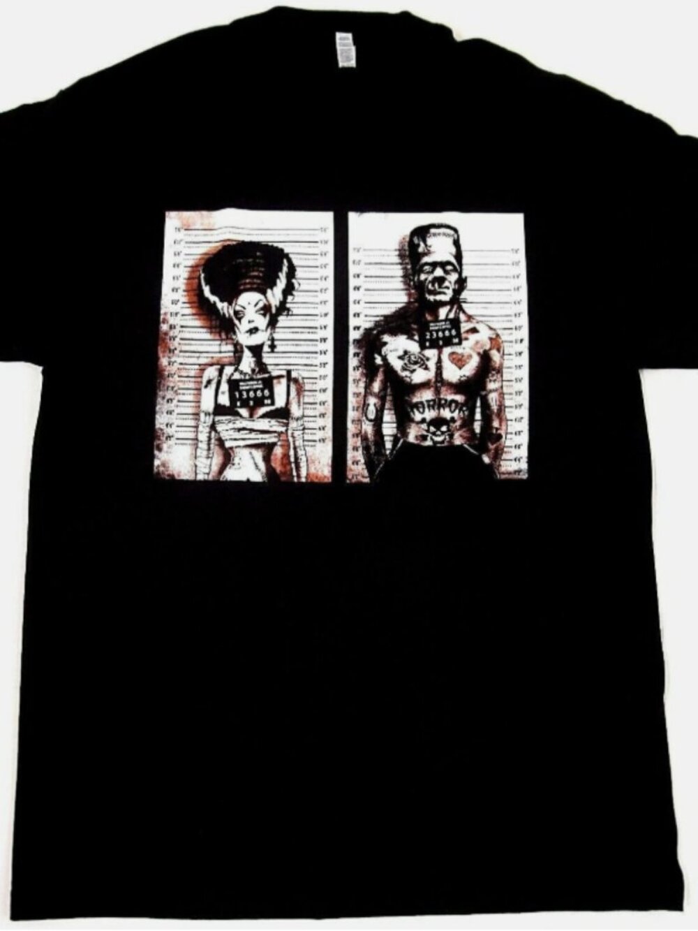 rare FRANKENSTEIN Horror Movie Bride Mug Shot Tee Adult Men's Black New xxl